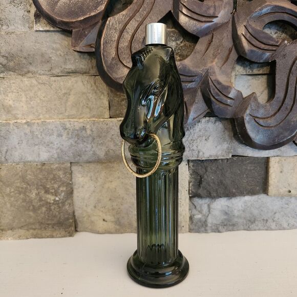 Avon Pony Post-Horse Head-Green Glass Decanter-Tribute After Shave Bottle - Picture 2 of 7
